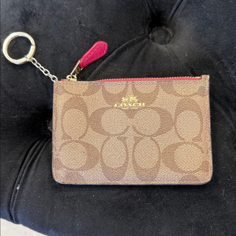 Coach Signature Tan and Pink Card Holder